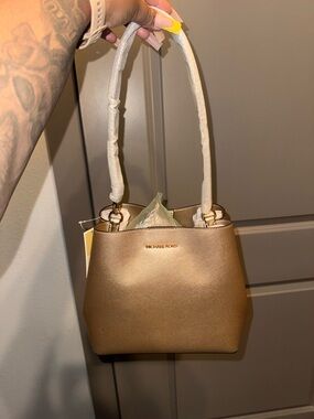MICHAEL KORS Metallic Gold Saffiano Leather Shoulder Bag
